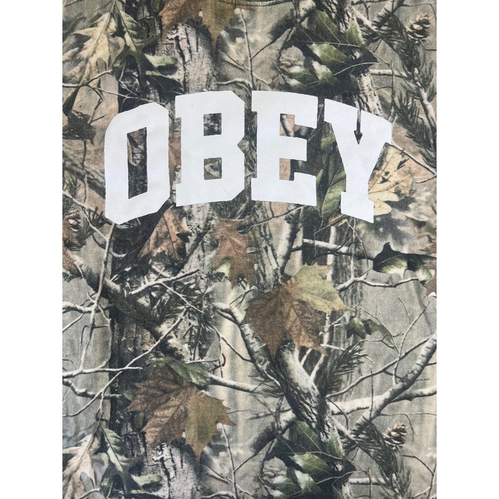 Obey Mens Camo Graphic T-Shirt Short Sleeve Realtree Camouflage Logo Green M
